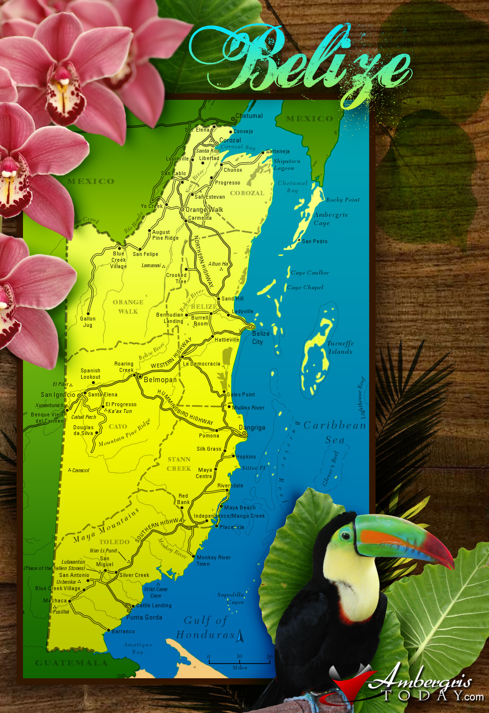 A map of the country of Belize, Central America!