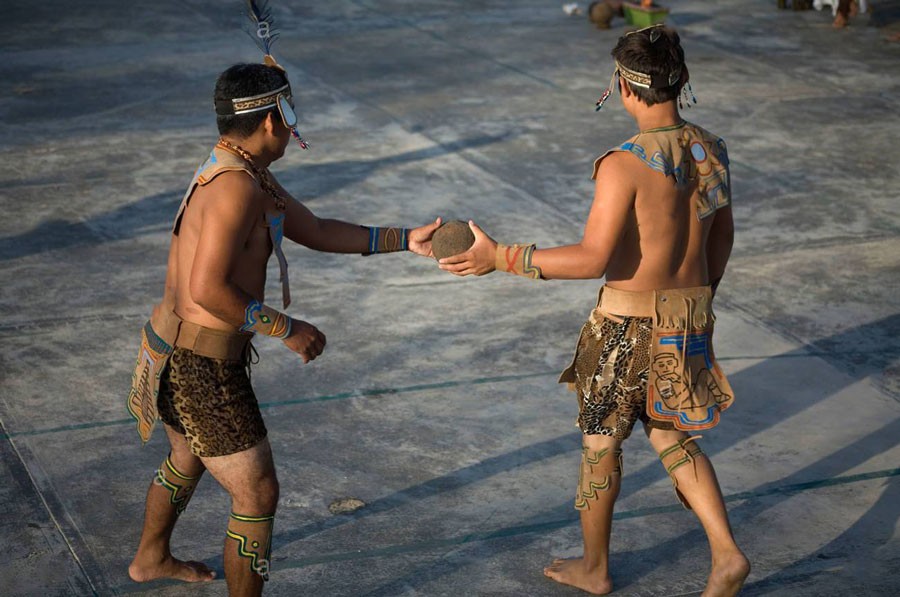 belize maya pok-a-tok ball game players