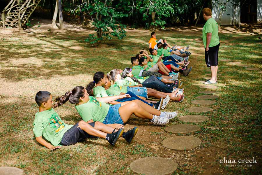 chaa creek eco kids summer camp day 5 children playing pushups