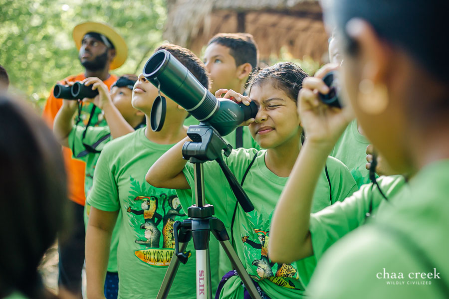 Chaa Creek Eco Kids Summer Camp day 2 birdwatching camper