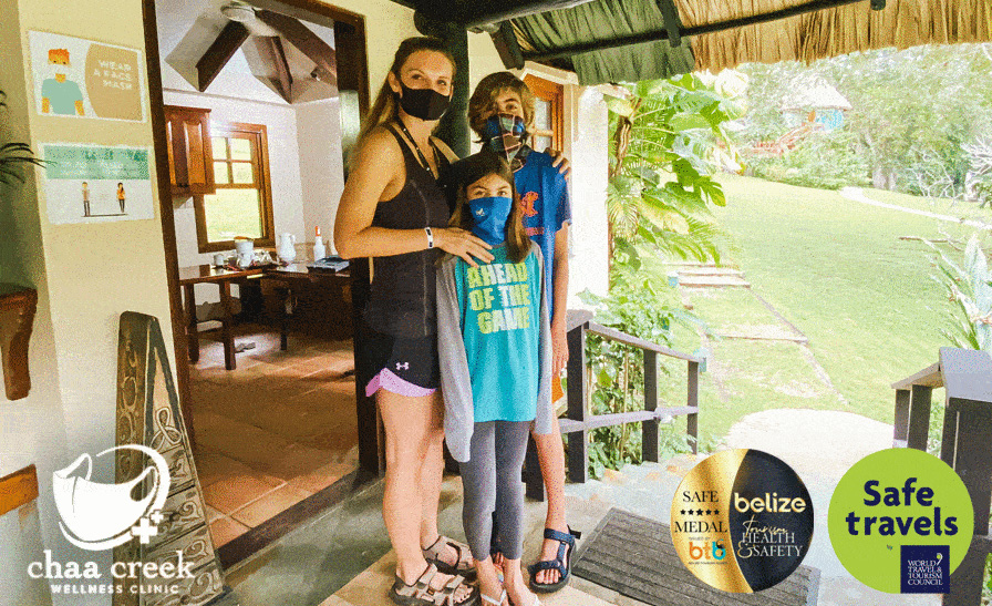 Belize for family vacation photo of family after getting covid19 PCR test onsite