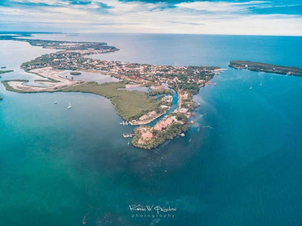 aerial photo of Placencia village peninsula in belize