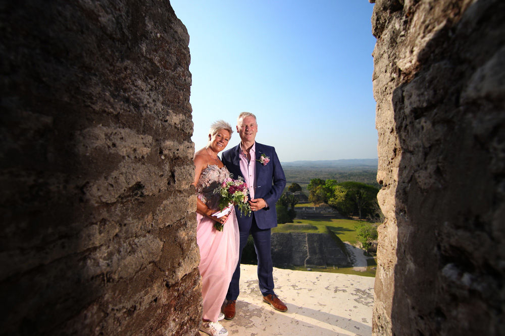 destination weddings in belize on top of xunantunich mayan ruin