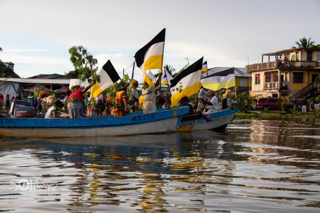 Re-enactment of the Garinagu culture arriving in belize in 1802